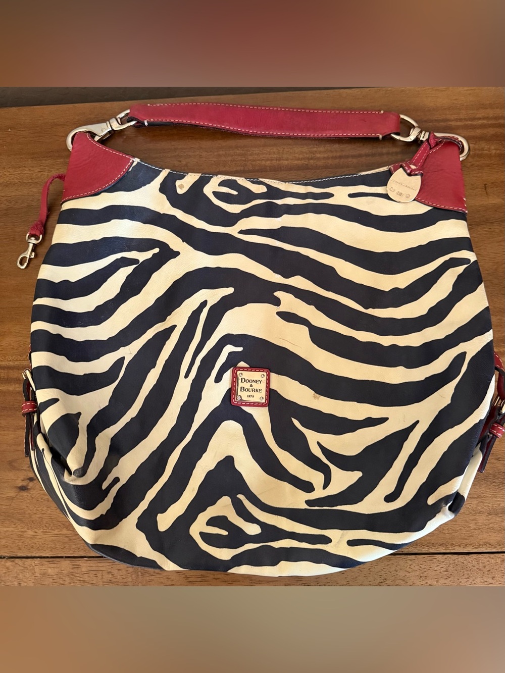 Dooney & Bourke Zebra Print Leather Hobo Shoulder Bag